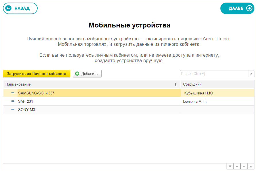 Список мобильных устройств