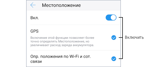 Включить определение местоположения
