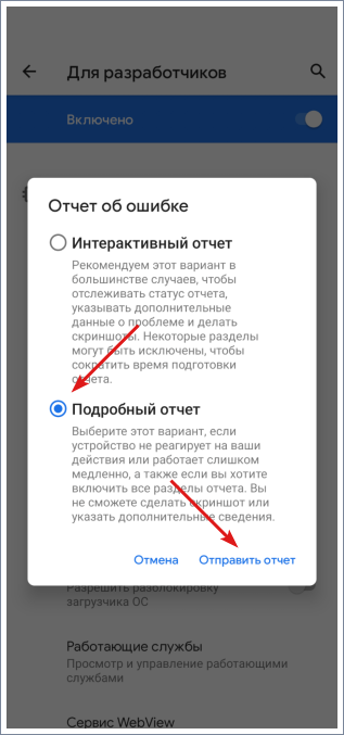 Отправить подробный отчет